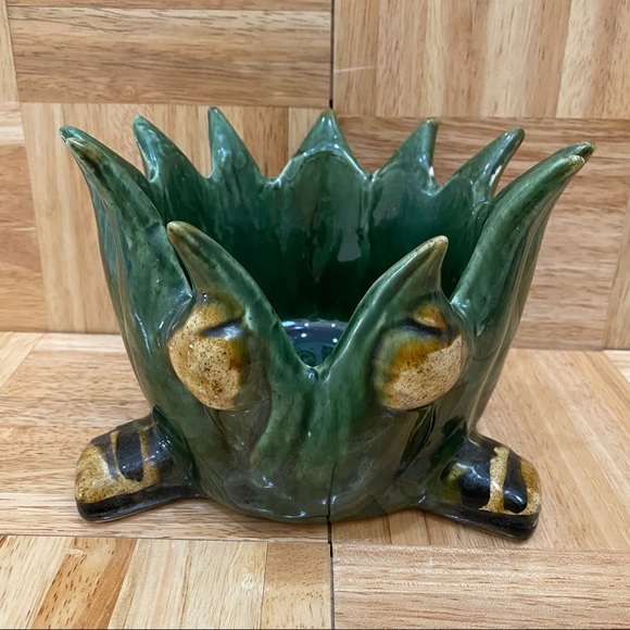 Unique Green Glazed Pottery Spiked Planter - Picture 1 of 10